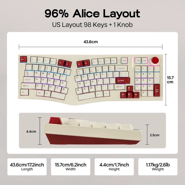 Alt view image 4 of 7 - Feker Alice98 Ergonomic 98 Keys Custom Mechanical Keyboard