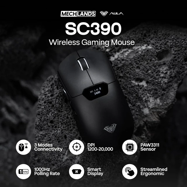 Alt view image 2 of 7 - Aula SC390 Lightweight Gaming Mouse with Display Screen