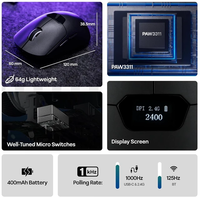 Alt view image 3 of 7 - Aula SC390 Lightweight Gaming Mouse with Display Screen