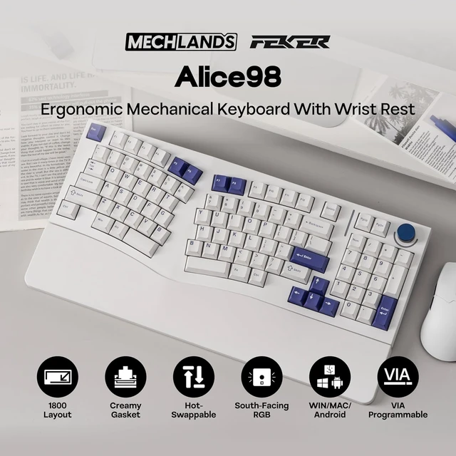 Alt view image 2 of 7 - Feker Alice98 Ergonomic 98 Keys Custom Mechanical Keyboard