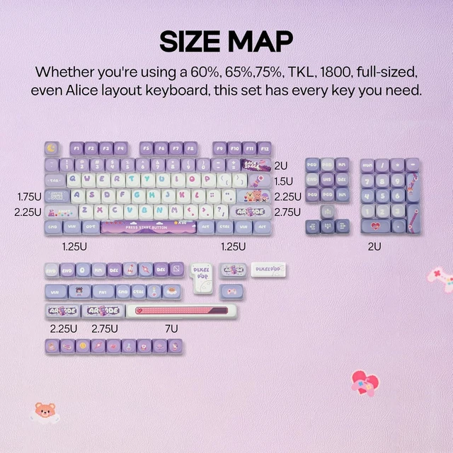 Alt view image 3 of 7 - X PlanetMars: Purple Pixelpop Arcade Keycap Set, 136 Keys