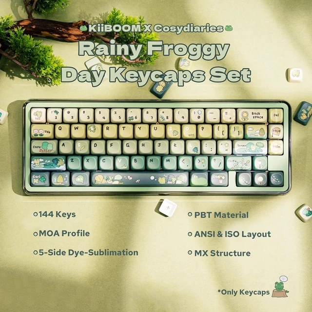 Alt view image 6 of 7 - Feker Alice98 Ergonomic 98 Keys Custom Mechanical Keyboard with KiiBoom X Cosydiaries Rainy Froggy Day Keycap Set