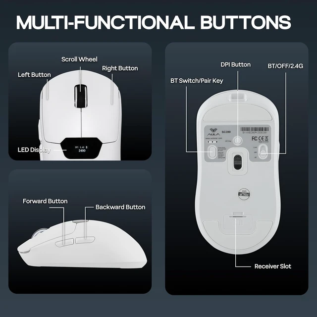 Alt view image 7 of 7 - Aula SC390 Lightweight Gaming Mouse with Display Screen