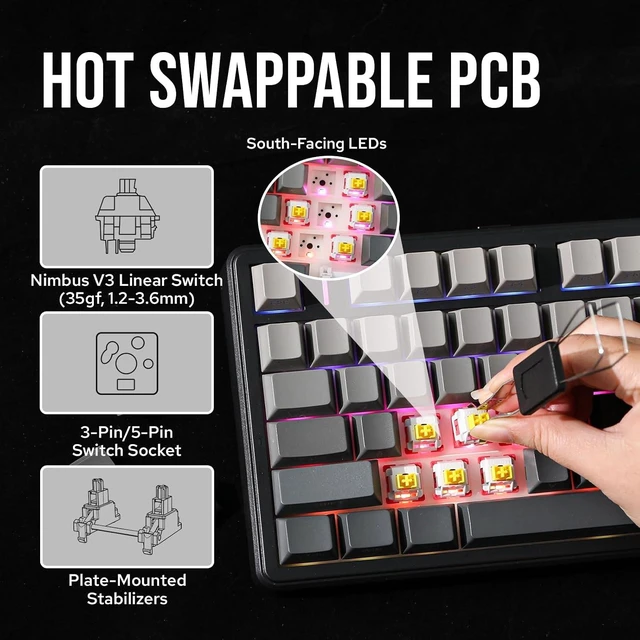 Alt view image 3 of 7 - Aula F99 PRO 96% Mechanical Keyboard with 70 Pieces Matcha V2 Switches