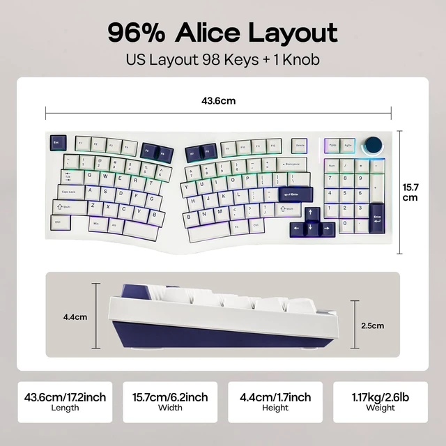 Alt view image 4 of 7 - Feker Alice98 Ergonomic 98 Keys Custom Mechanical Keyboard