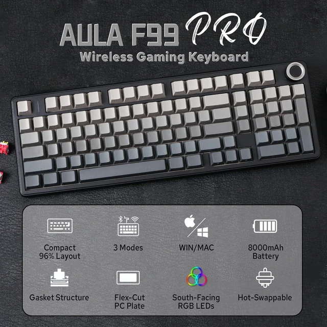 Alt view image 2 of 7 - Aula F99 PRO 96% Mechanical Keyboard with 70 Pieces Matcha V2 Switches