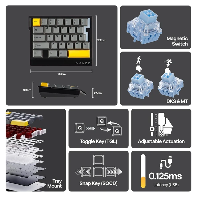 Alt view image 3 of 7 - AJAZZ AK029 One Handed Gaming Keyboard, 8K Polling, 29 Keys
