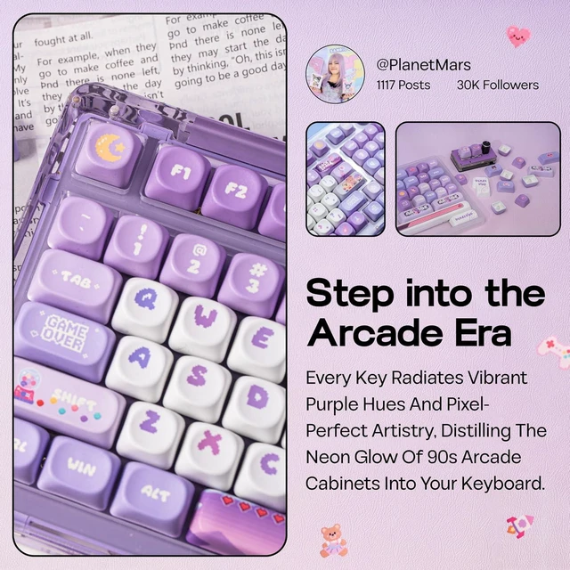 Alt view image 7 of 7 - X PlanetMars: Purple Pixelpop Arcade Keycap Set, 136 Keys