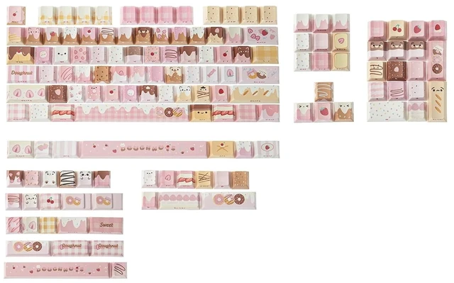 Main image of Dough Fluff Keycap Set, 144/143 Keys, MOA/Cherry Profile PBT Keycaps for Mechanical Keyboard, Compatible with ANSI/ISO, 60%, 65%, 75%, TKL, Full-Sized Layout (Pink & Brown, Cherry Profile)