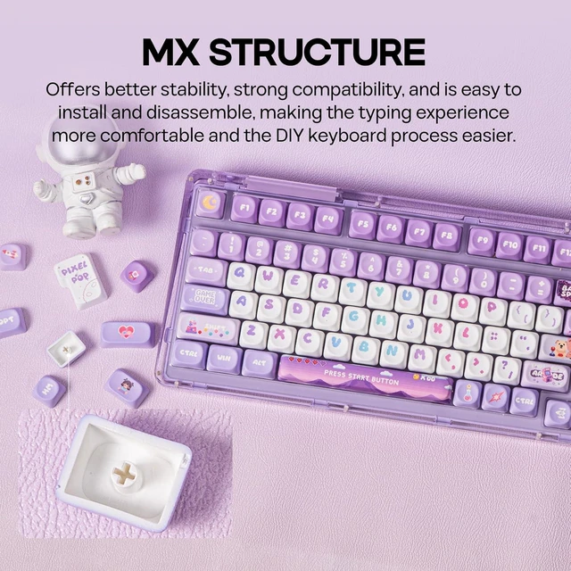 Alt view image 6 of 7 - X PlanetMars: Purple Pixelpop Arcade Keycap Set, 136 Keys