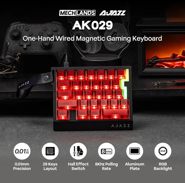Alt view image 2 of 7 - AJAZZ AK029 One Handed Gaming Keyboard, 8K Polling, 29 Keys