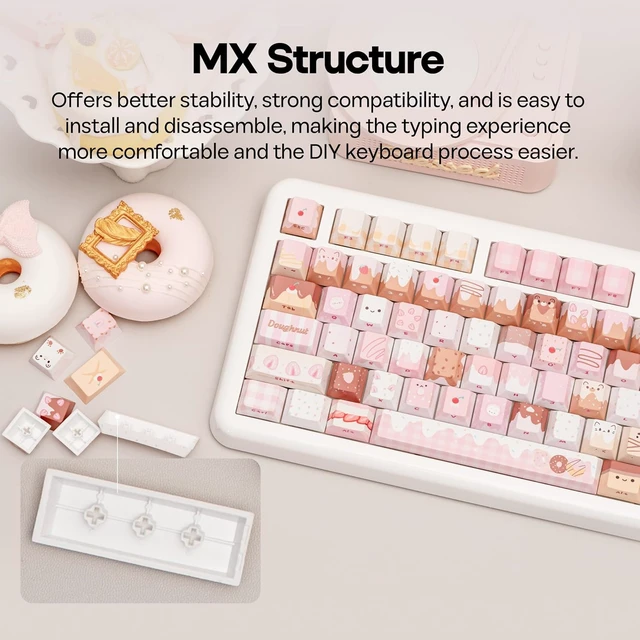 Alt view image 5 of 6 - Dough Fluff Keycap Set, 144/143 Keys, MOA/Cherry Profile PBT Keycaps for Mechanical Keyboard, Compatible with ANSI/ISO, 60%, 65%, 75%, TKL, Full-Sized Layout (Pink & Brown, Cherry Profile)