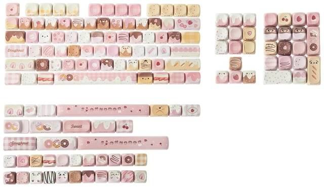 Main image of Dough Fluff Keycap Set, 144/143 Keys, MOA/Cherry Profile PBT Keycaps for Mechanical Keyboard, Compatible with ANSI/ISO, 60%, 65%, 75%, TKL, Full-Sized Layout (Pink & Brown, MOA Profile)