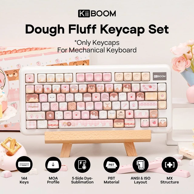 Alt view image 2 of 6 - Dough Fluff Keycap Set, 144/143 Keys, MOA/Cherry Profile PBT Keycaps for Mechanical Keyboard, Compatible with ANSI/ISO, 60%, 65%, 75%, TKL, Full-Sized Layout (Pink & Brown, MOA Profile)