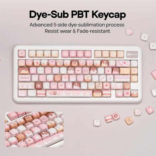 Alt view image 4 of 6 - Dough Fluff Keycap Set, 144/143 Keys, MOA/Cherry Profile PBT Keycaps for Mechanical Keyboard, Compatible with ANSI/ISO, 60%, 65%, 75%, TKL, Full-Sized Layout (Pink & Brown, MOA Profile)