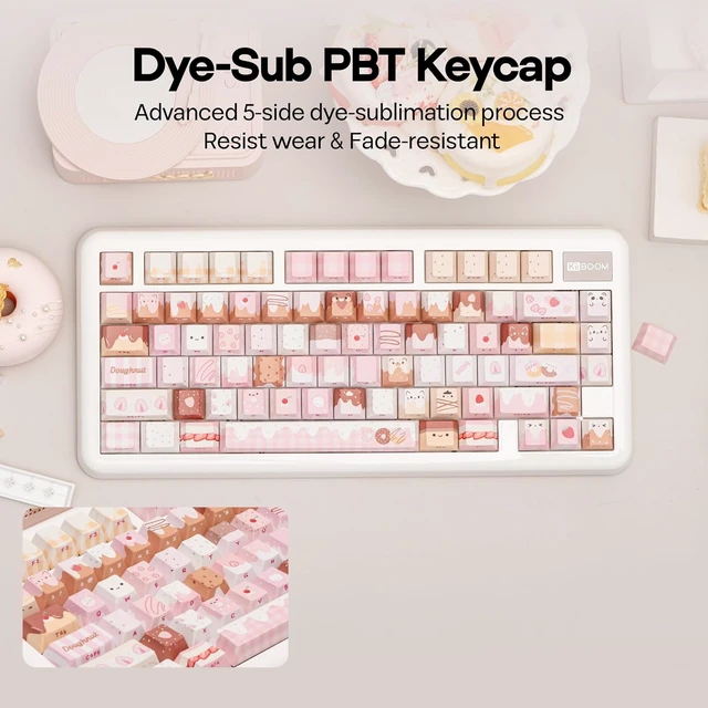 Alt view image 4 of 6 - Dough Fluff Keycap Set, 144/143 Keys, MOA/Cherry Profile PBT Keycaps for Mechanical Keyboard, Compatible with ANSI/ISO, 60%, 65%, 75%, TKL, Full-Sized Layout (Pink & Brown, Cherry Profile)