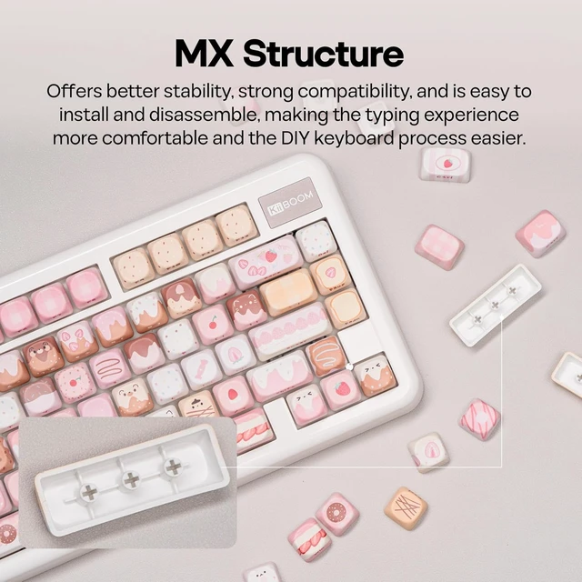 Alt view image 5 of 6 - Dough Fluff Keycap Set, 144/143 Keys, MOA/Cherry Profile PBT Keycaps for Mechanical Keyboard, Compatible with ANSI/ISO, 60%, 65%, 75%, TKL, Full-Sized Layout (Pink & Brown, MOA Profile)