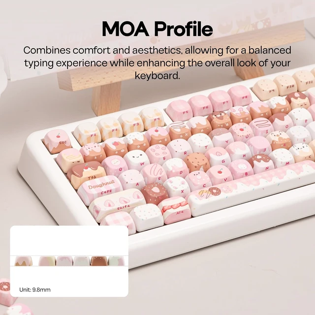 Alt view image 3 of 6 - Dough Fluff Keycap Set, 144/143 Keys, MOA/Cherry Profile PBT Keycaps for Mechanical Keyboard, Compatible with ANSI/ISO, 60%, 65%, 75%, TKL, Full-Sized Layout (Pink & Brown, MOA Profile)