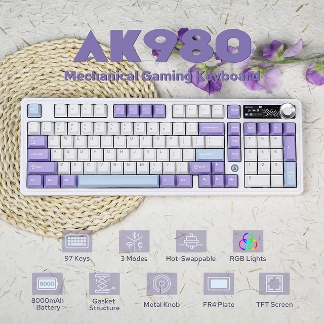 Alt view image 2 of 7 - AJAZZ AK980 98% Mechanical Keyboard with KiiBoom X Cosydiaries Rainy Froggy Day Keycap Set