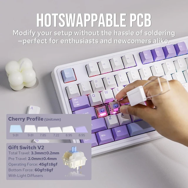 Alt view image 5 of 7 - AJAZZ AK980 98% Mechanical Keyboard with KiiBoom X Cosydiaries Rainy Froggy Day Keycap Set