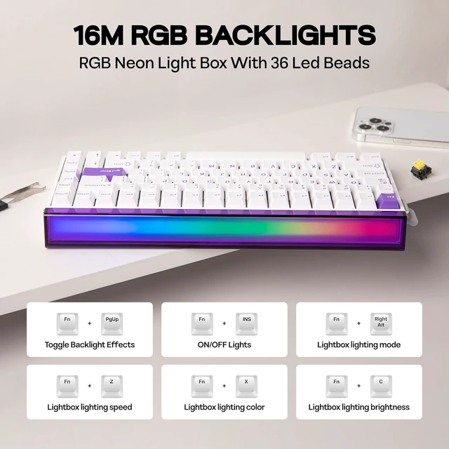 Alt view image 4 of 7 - Aula Hero84 HE Wired Magnetic Gaming Keyboard, Rapid Hall Effect Keyboard with 0.01mm Adjustable Actuation, 8kHz Polling, 5-Layer Sound Dampening, RGB Lightbox & Backlit (White Purple)