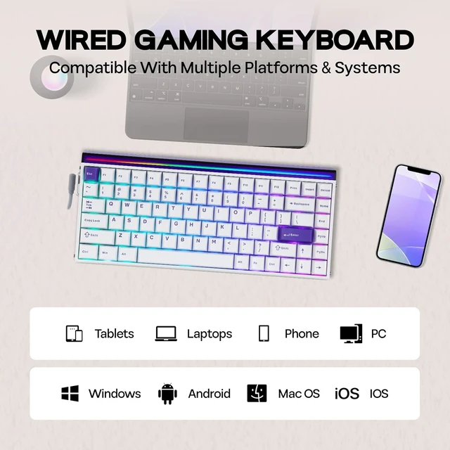 Alt view image 5 of 7 - Aula Hero84 HE Wired Magnetic Gaming Keyboard, Rapid Hall Effect Keyboard with 0.01mm Adjustable Actuation, 8kHz Polling, 5-Layer Sound Dampening, RGB Lightbox & Backlit (White Purple)