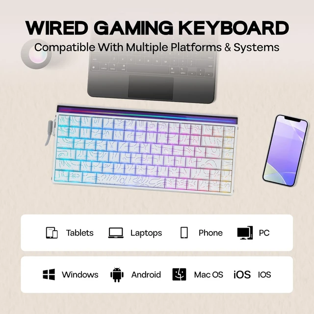 Alt view image 5 of 7 - Aula Hero84 HE Wired Magnetic Gaming Keyboard, Rapid Hall Effect Keyboard with 0.01mm Adjustable Actuation, 8kHz Polling, 5-Layer Sound Dampening, RGB Lightbox & Backlit (White)