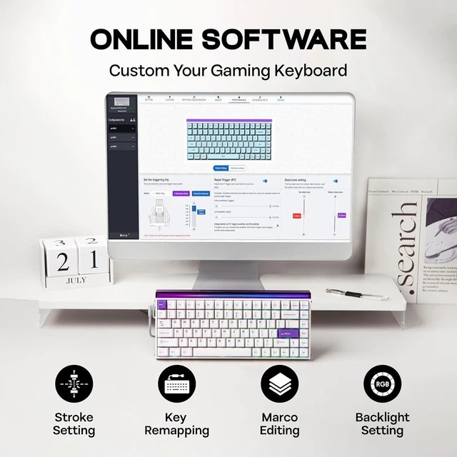 Alt view image 7 of 7 - Aula Hero84 HE Wired Magnetic Gaming Keyboard, Rapid Hall Effect Keyboard with 0.01mm Adjustable Actuation, 8kHz Polling, 5-Layer Sound Dampening, RGB Lightbox & Backlit (White Purple)