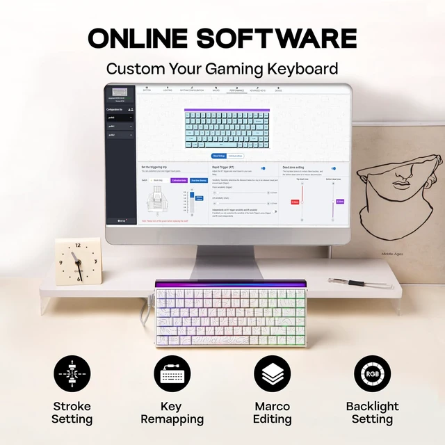 Alt view image 7 of 7 - Aula Hero84 HE Wired Magnetic Gaming Keyboard, Rapid Hall Effect Keyboard with 0.01mm Adjustable Actuation, 8kHz Polling, 5-Layer Sound Dampening, RGB Lightbox & Backlit (White)