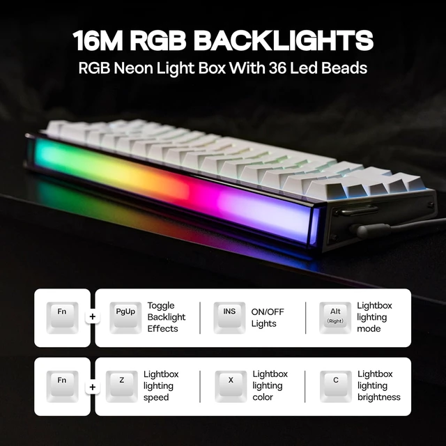 Alt view image 4 of 7 - Aula Hero68 HE Wired Magnetic Gaming Keyboard, Rapid Hall Effect Keyboard with 0.01mm Adjustable Actuation, 8kHz Polling, 5-Layer Sound Dampening, RGB Lightbox & Backlit (White)