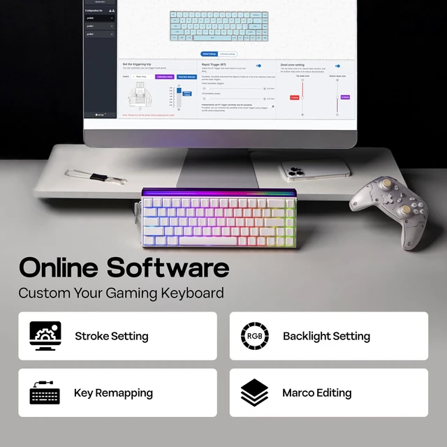 Alt view image 7 of 7 - Aula Hero68 HE Wired Magnetic Gaming Keyboard, Rapid Hall Effect Keyboard with 0.01mm Adjustable Actuation, 8kHz Polling, 5-Layer Sound Dampening, RGB Lightbox & Backlit (White)