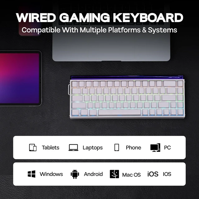 Alt view image 5 of 7 - Aula Hero68 HE Wired Magnetic Gaming Keyboard, Rapid Hall Effect Keyboard with 0.01mm Adjustable Actuation, 8kHz Polling, 5-Layer Sound Dampening, RGB Lightbox & Backlit (White)