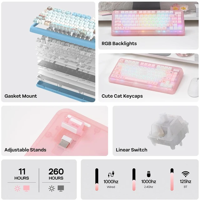 Alt view image 3 of 7 - Phantom81 Lite 75% Gasket Mechanical Keyboard, VIA Programmable