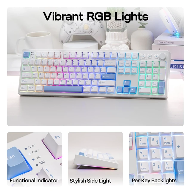 Alt view image 6 of 7 - Vibe108 Full Size Mechanical Keyboard w/Knob, Multimedia Button