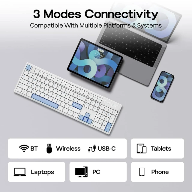 Alt view image 7 of 7 - Vibe108 Full Size Mechanical Keyboard w/Knob, Multimedia Button