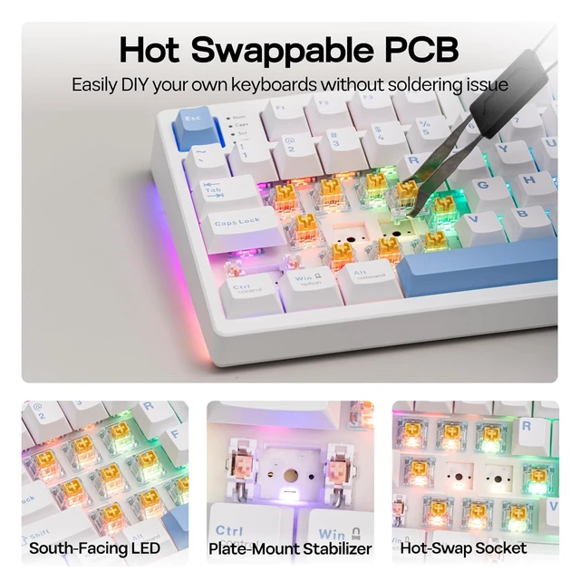 Alt view image 4 of 7 - Vibe108 Full Size Mechanical Keyboard w/Knob, Multimedia Button