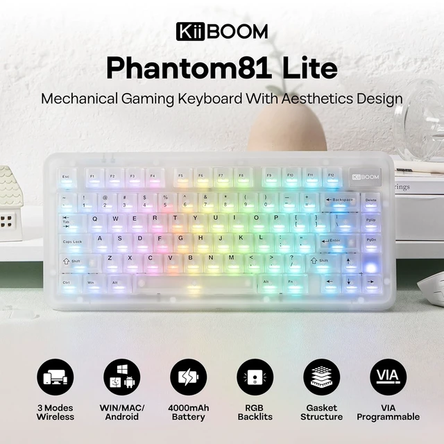 Alt view image 2 of 7 - Phantom81 Lite 75% Gasket Mechanical Keyboard, VIA Programmable