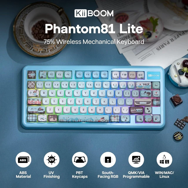 Alt view image 2 of 6 - Phantom81 Lite 75% Gasket Mechanical Keyboard, VIA Programmable