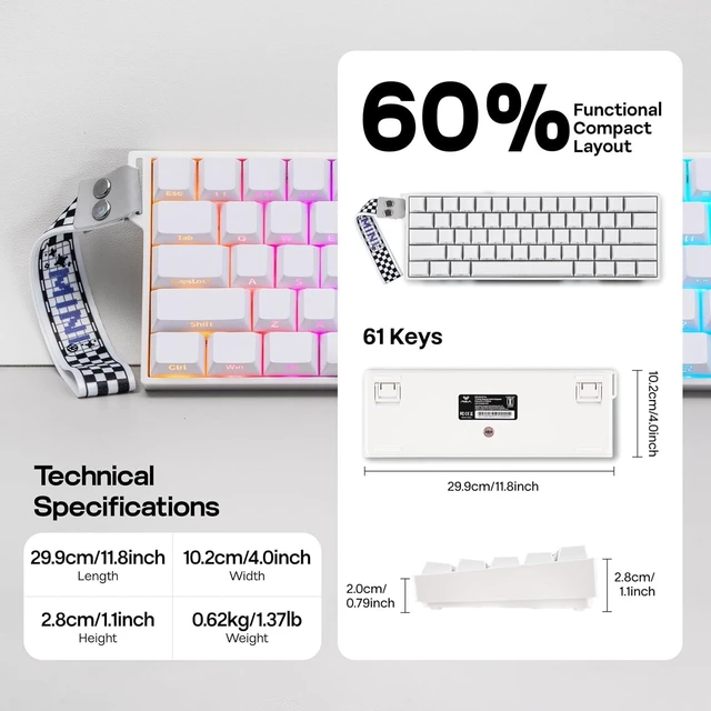 Alt view image 4 of 7 - Aula Mini60 HE PRO Wireless Hall Effect Gaming Keyboard, 4000mAh