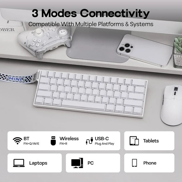 Alt view image 5 of 7 - Aula Mini60 HE PRO Wireless Hall Effect Gaming Keyboard, 4000mAh