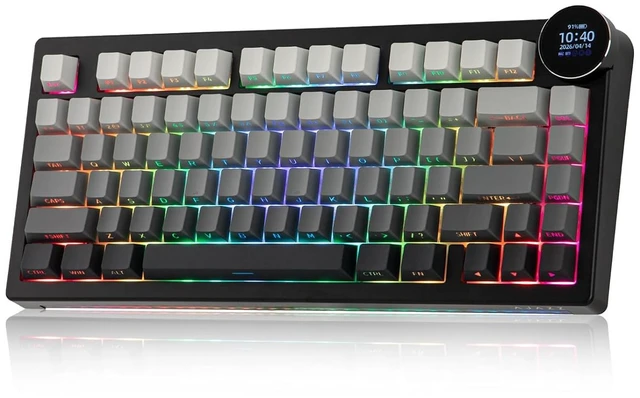 Main image of AJAZZ AK820V2 75% Wireless Gaming Keyboard with 0.9 TFT Display Screen & Knob, Gasket Mechanical Creamy Keyboard with 10000mAh Battery, Hot Swappable, RGB for Win/Mac (Gradient Black)