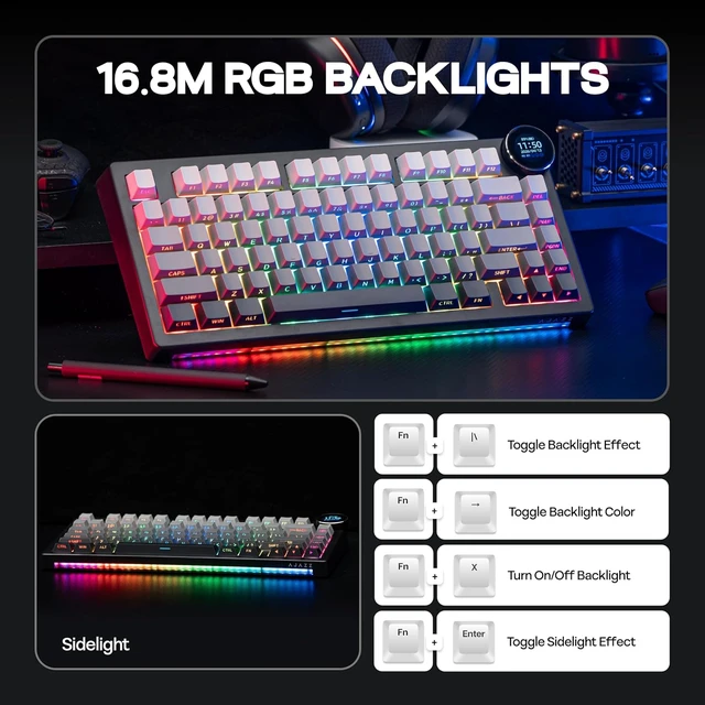 Alt view image 5 of 7 - AJAZZ AK820V2 75% Wireless Gaming Keyboard with 0.9 TFT Display Screen & Knob, Gasket Mechanical Creamy Keyboard with 10000mAh Battery, Hot Swappable, RGB for Win/Mac (Gradient Black)
