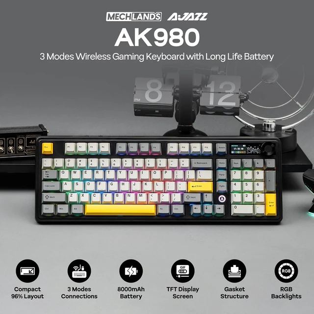 Alt view image 2 of 7 - AJAZZ AK980 96% Gaming Keyboard with AJ139 V2 MC Gaming Mouse with Charging Base