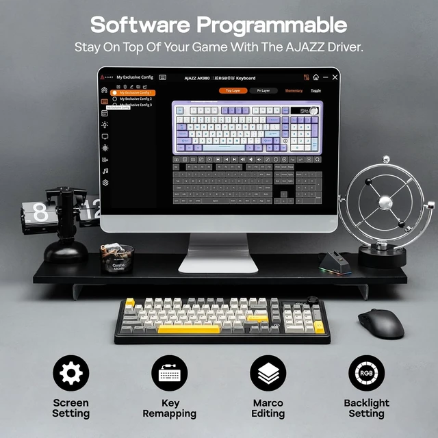 Alt view image 5 of 7 - AJAZZ AK980 96% Gaming Keyboard with AJ139 V2 MC Gaming Mouse with Charging Base