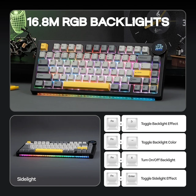 Alt view image 5 of 7 - AJAZZ AK820V2 75% Wireless Gaming Keyboard with 0.9 TFT Display Screen & Knob, Gasket Mechanical Creamy Keyboard with 10000mAh Battery, Hot Swappable, RGB for Win/Mac (Black Grey)