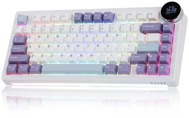 Main image of AJAZZ AK820V2 75% Wireless Gaming Keyboard with 0.9 TFT Display Screen & Knob, Gasket Mechanical Creamy Keyboard with 10000mAh Battery, Hot Swappable, RGB for Win/Mac (White Purple)