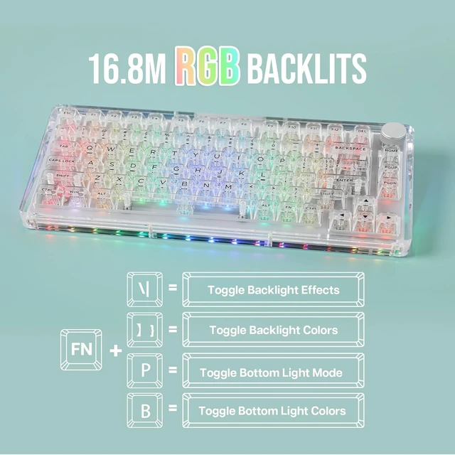 Alt view image 4 of 7 - Phantom 81 V3 75% Upgraded Crystal Gasket Mechanical Keyboard with Acrylic Transparent Keyboard Dust Cover