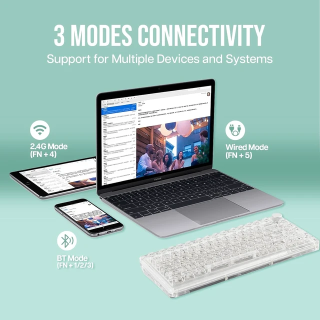 Alt view image 3 of 7 - Phantom 81 V3 75% Upgraded Crystal Gasket Mechanical Keyboard with Acrylic Transparent Keyboard Dust Cover