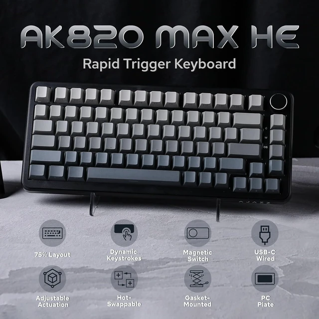 Alt view image 2 of 7 - AJAZZ AK820 MAX HE Hall Effect Magnetic Gaming Keyboard, Adjustable Actuation, 8KHz Polling Rate, Wired Rapid Fast Keyboard, Creamy Gasket, RGB Backlight, NKRO for Win/Mac (Gradient Grey)