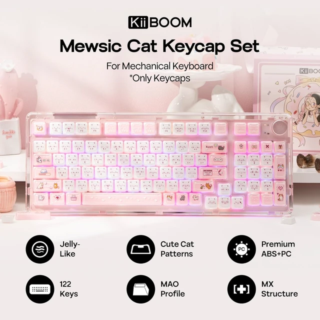 Alt view image 2 of 7 - Cute Cat Keycaps Set, Mao Profile, Cat Shape